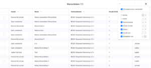 Administration: Wunschlisten Übersicht