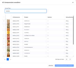 Shopware Produktauswahl zum Hinzufügen neuer KIT-Komponenten