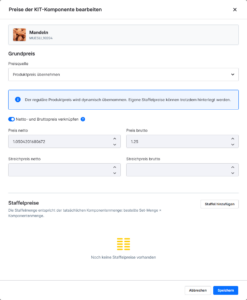 KitX Preis-Editor für eigene Komponentenpreise, Streichpreise und Preisstaffeln