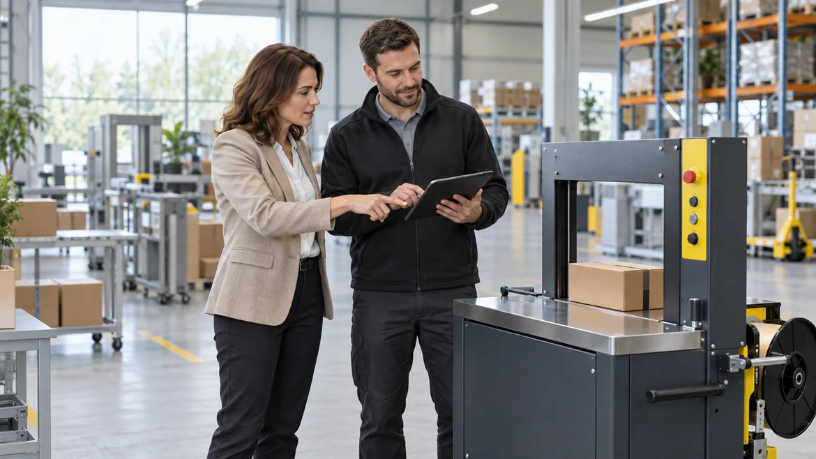 Kundin und Hersteller besprechen die angefragte Industriemaschine bei einer persönlichen Beratung vor Ort.