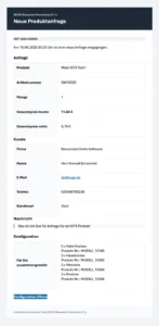 E-Mail-Bestätigung zu einer Produkt- und Konfigurationsanfrage