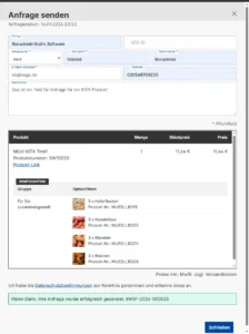 Bogx Conversion 6 Anfrageformular für ein Shopware-Produkt mit Konfiguration